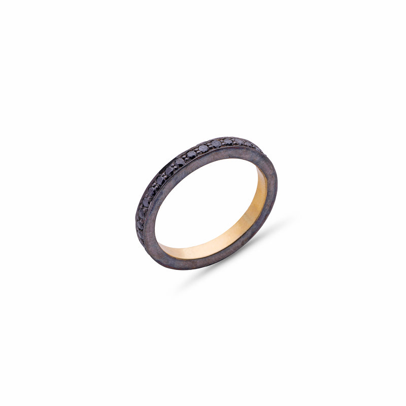 Aki Black Diamond Ring, 14K Yellow Gold