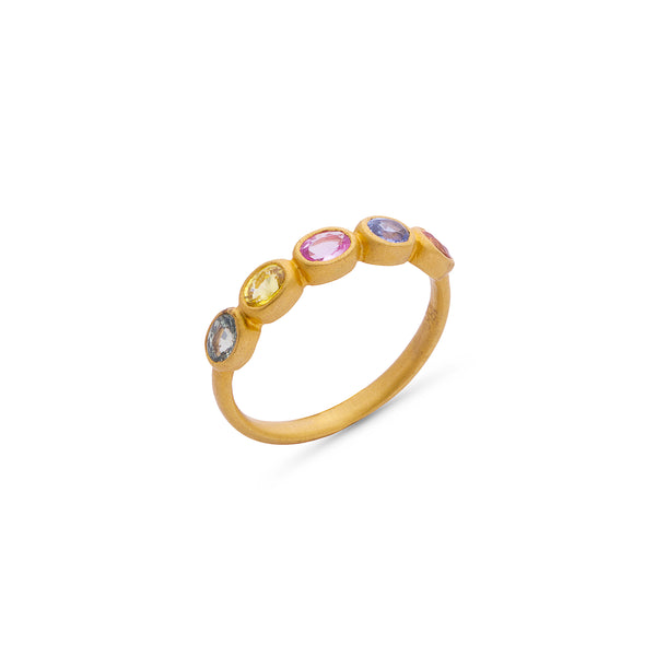Sylva Bezel Set Five Gemstones Ring in 18K Gold