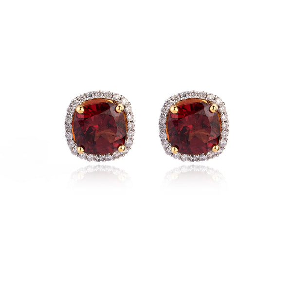 Sai Garnet and Diamond Earrings,14K Gold