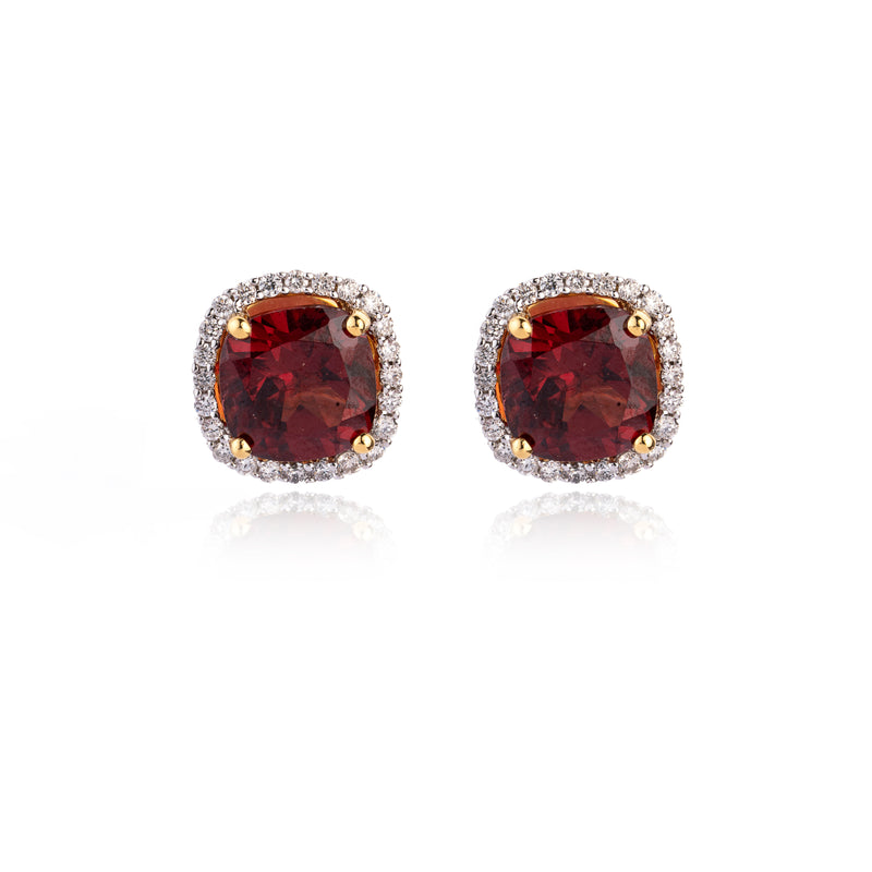Sai Garnet and Diamond Earrings,14K Gold
