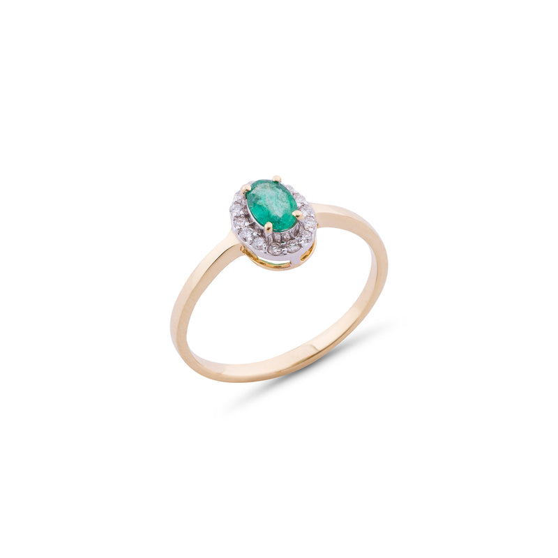 Susanna, Emerald and Diamond Halo 14k Ring
