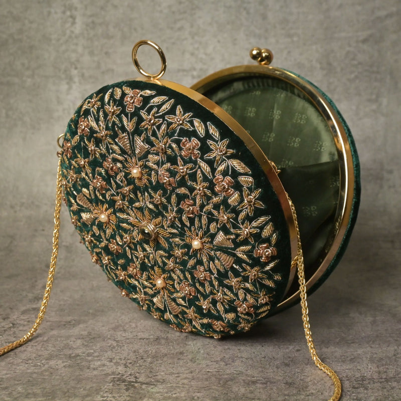 Shalimar Bag in Suka Green Silk Velvet