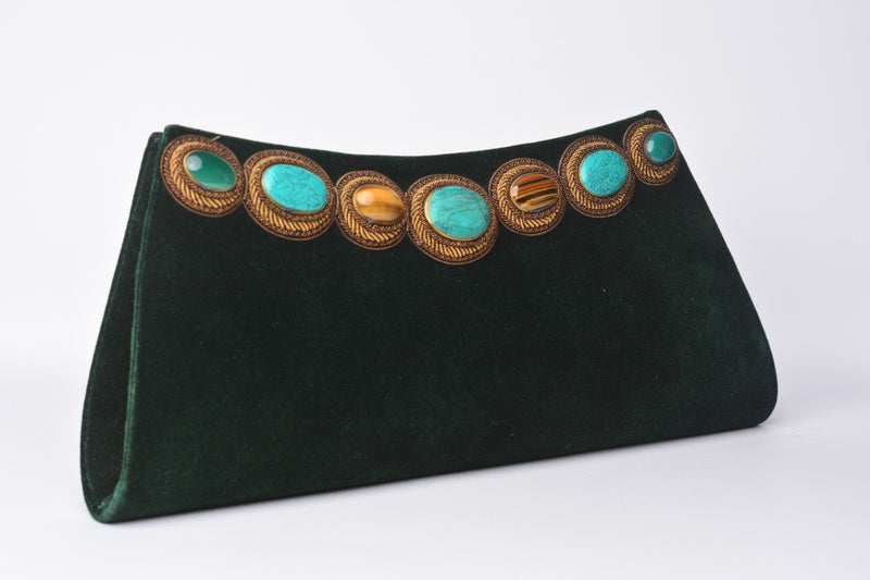 Aswan Bag in Suka Green Silk Velvet