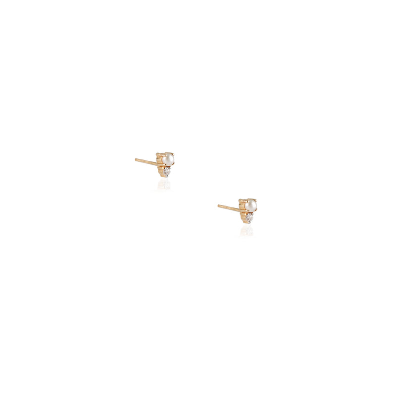 Astrid, Cultured Pearl and Diamond Studs 14k Gold