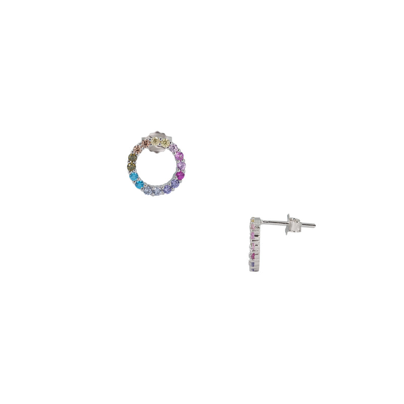 Rainbow CZ Circle Studs, Sterling Silver