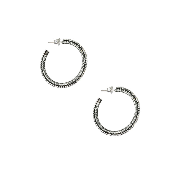 Small Beaded Hoops, Sterling Silver