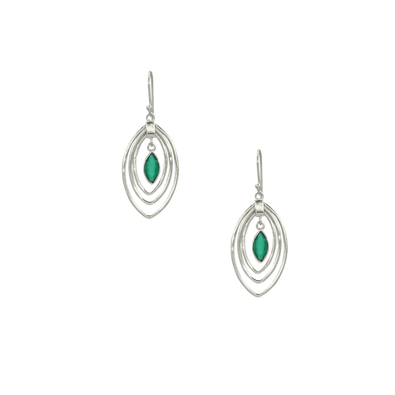 Uma, Green Onyx Earrings in Sterling Silver