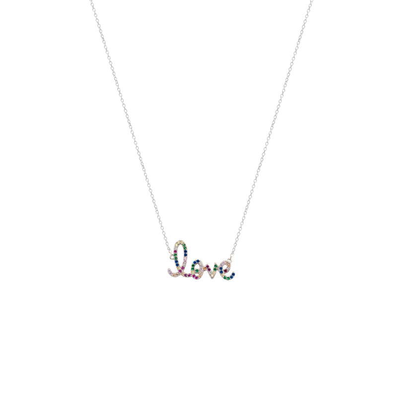 Love Rainbow CZ Necklace , Sterling Silver