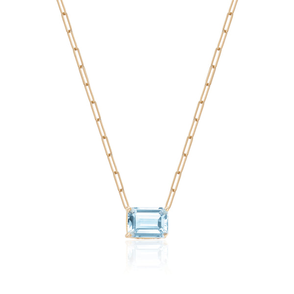 Emerald Cut Aquamarine 1.1 Ct. Solitaire Necklace, 14k Yellow Gold