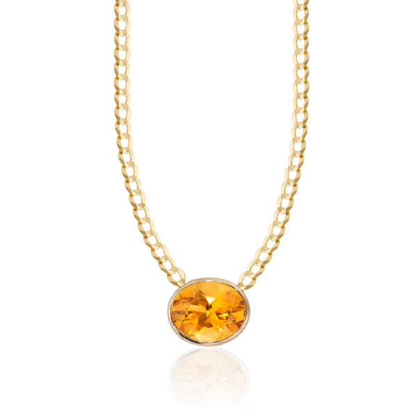 Oval Citrine Solitaire Necklace, 14K Yellow Gold