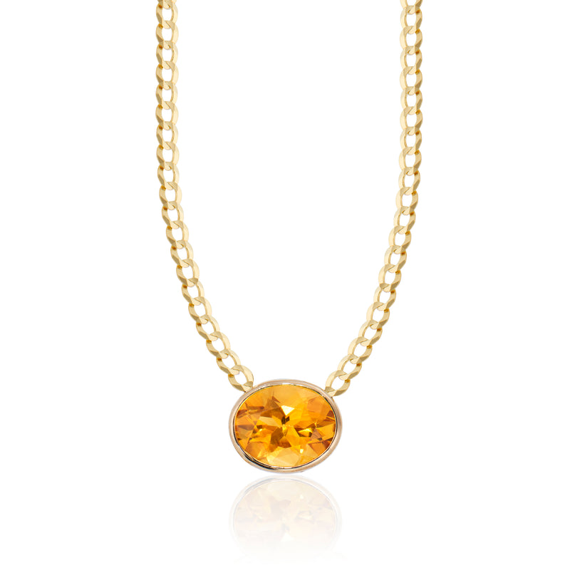 Oval Citrine Solitaire Necklace, 14K Yellow Gold