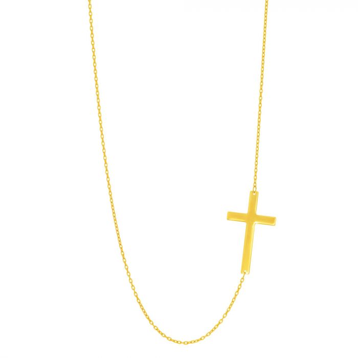 Sideway Cross Necklace, 14k Gold
