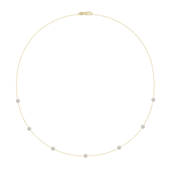 7 Stone Diamond Bezel Necklace,14k Gold