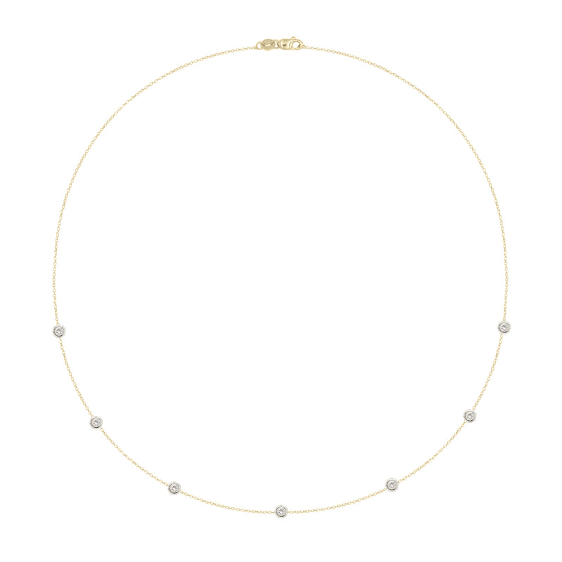 7 Stone Diamond Bezel Necklace,14k Gold