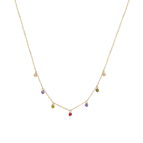 Dangling Gems Rainbow CZ Necklace, Gold Vermeil