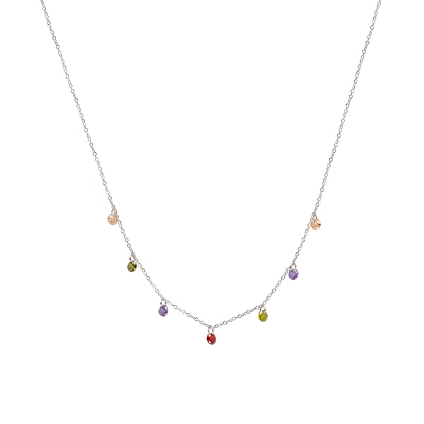 Dangling Gems Rainbow CZ Necklace,Sterling Silver