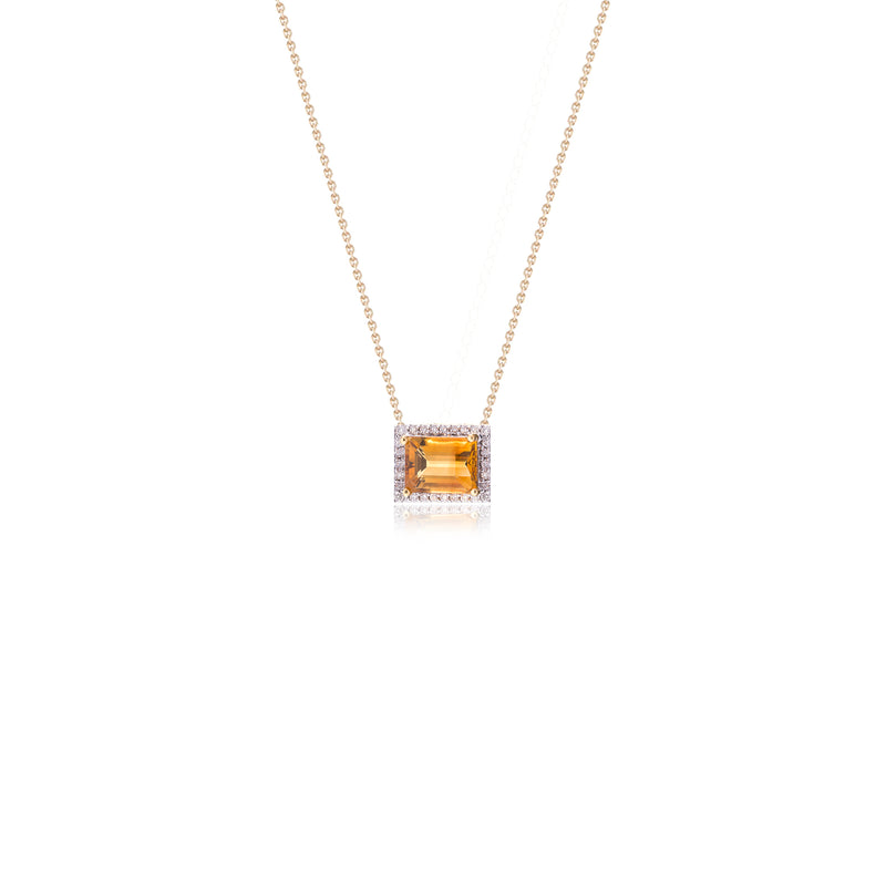 Meher Citrine and Diamond Necklace,14K Gold