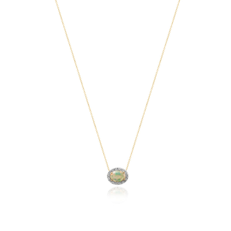 Aurora,Opal and Diamond Halo Necklace