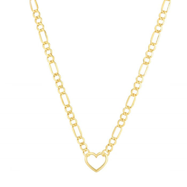 Figaro Chain Heart Necklace 14k Gold