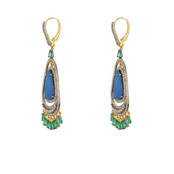 Amaya, Emerald,Boulder Opal Diamond Earrings